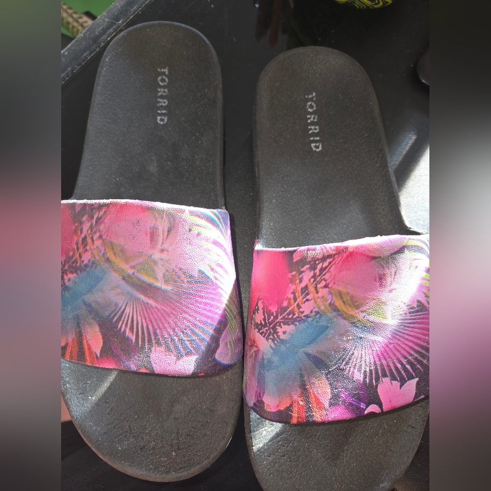 Torrid Multicolor Tropical Slide Sandals
